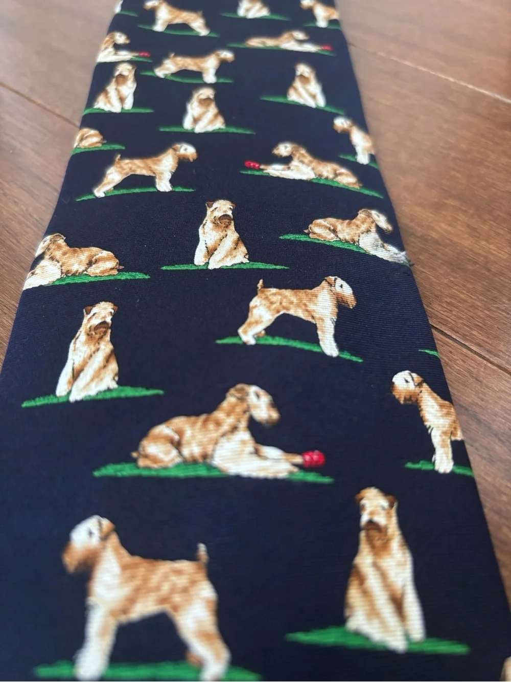 Alynn Neckwear Soft Coated Wheaten Terrier Dog Silk Tie Navy Blue Vintage